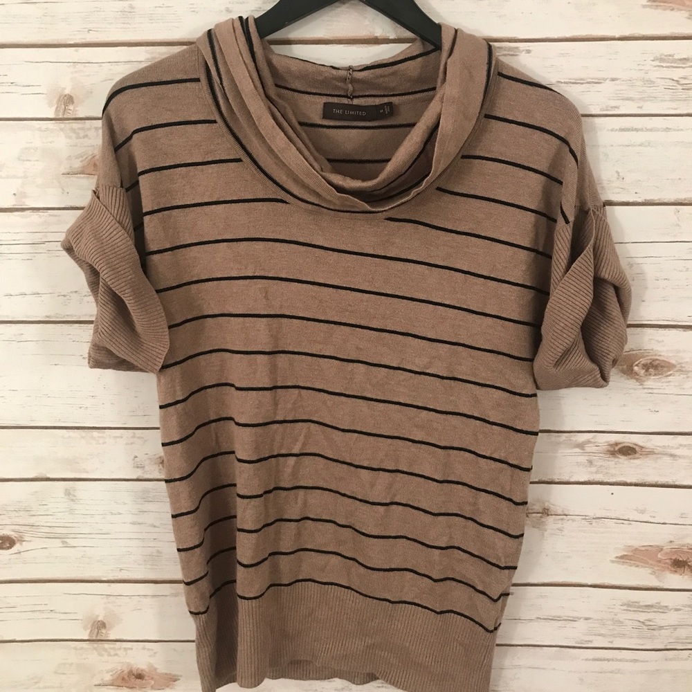 The Limited Cowl Neck Camel Brown & Black Sweater